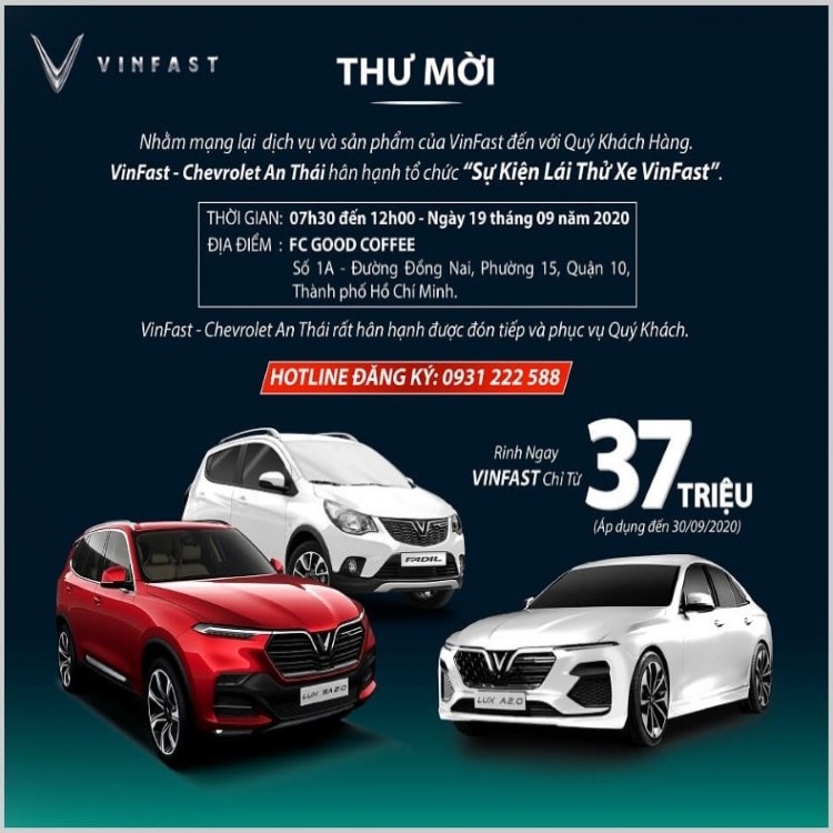 Thư mời “Sự kiện lái thử xe Vinfast”